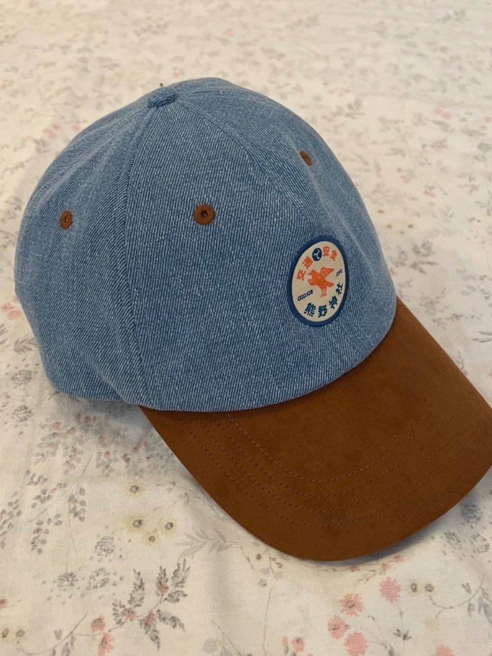 Oddjob XL Mens Denim Suede Hat Baseball Cap Leather Adjustable Bird Patch